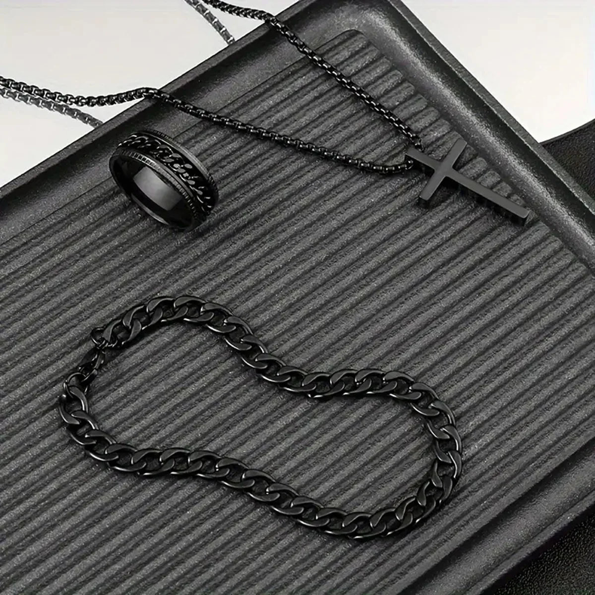 Bestseller New 3Pcs Cross Jewelry Set | Chain Ring Bracelet Necklace | Fashion Religious Accessories for Women Men Daily & Gift